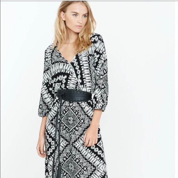 Black and White Ikat Print Surplice Maxi Dress - Picture 3 of 6